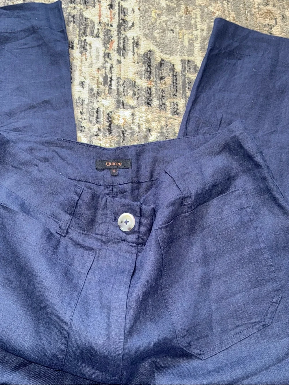 Quince 100% European Linen Wide-Leg Patch Pocket Pants - Navy
